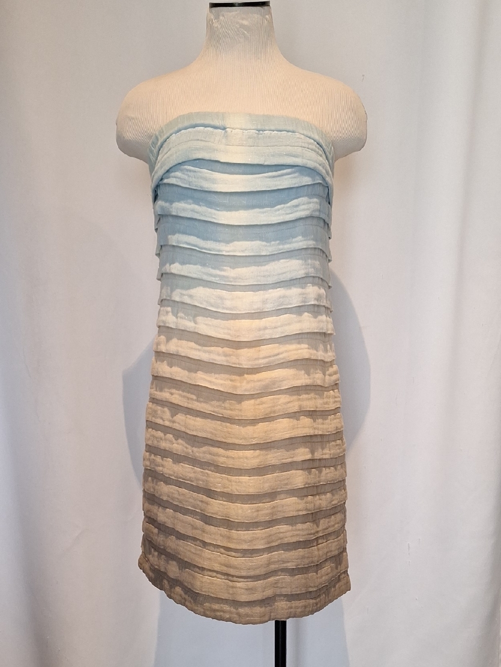 Indah Strapless Ombre Layered Mini Dress - Light Blue to Brown Size M